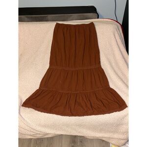 Boho Tiered Maxi Skirt Vintage Coquette Coastal Cowgirl Rust Brown M